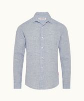 Giles Linen - Mens Navy/White Tailored-Fit Shirt