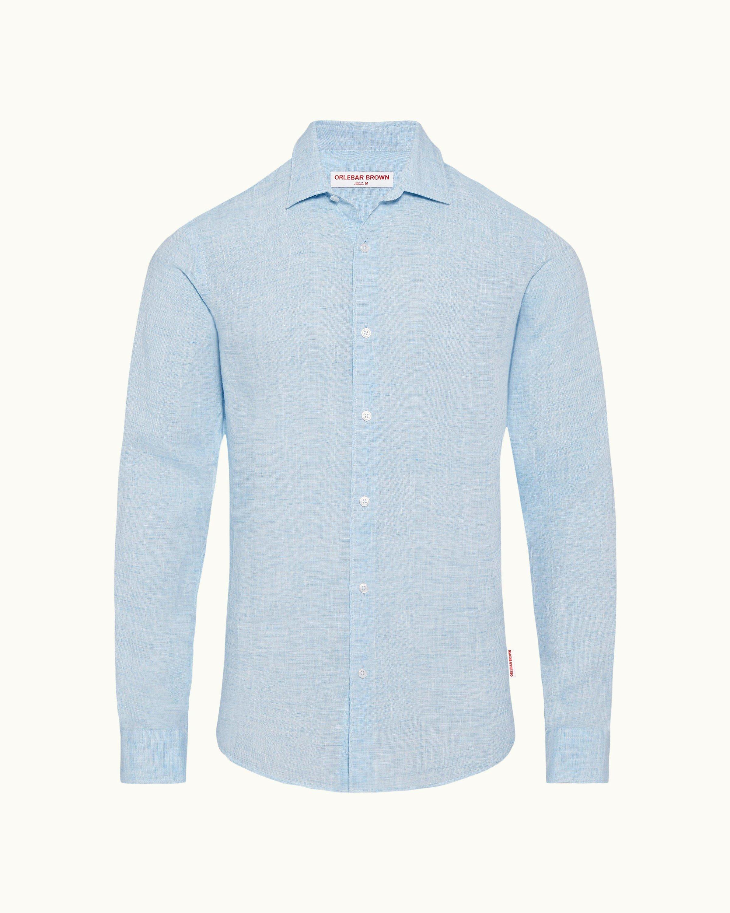 Mens Linen Blend Grandad Collar Long Sleeve Shirt, Shop Mens Regular Fit  Products Online