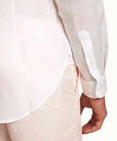 Giles Linen - Mens Matchstick/White Tailored Fit Classic Collar Linen Shirt