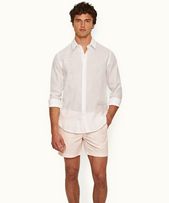 Giles Linen - Mens Matchstick/White Tailored Fit Classic Collar Linen Shirt