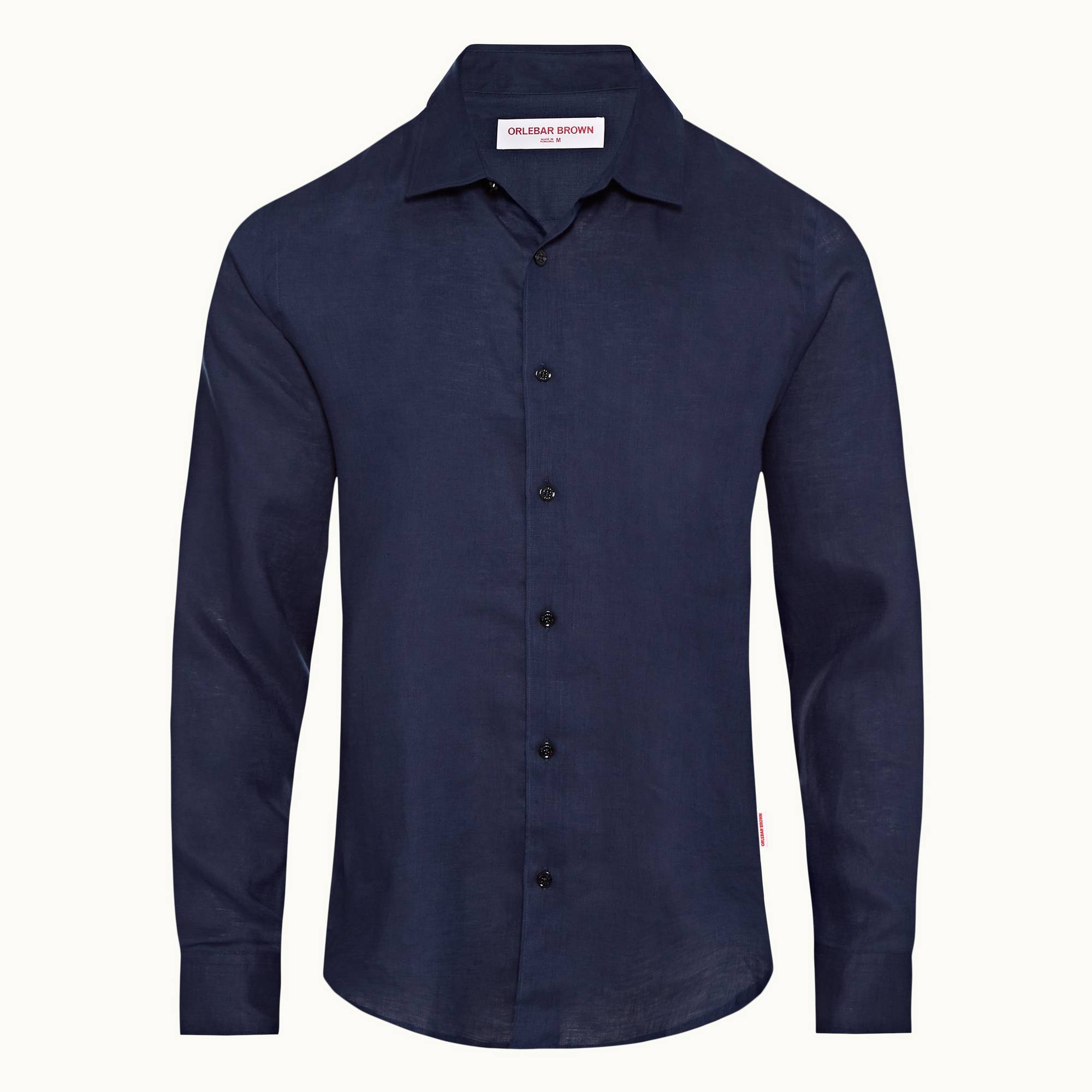 Giles Stripe - Mens Navy Classic Collar O.B Stripe Linen Shirt