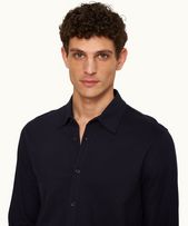 Giles Pique - Mens Night Iris Classic Collar Cotton Pique Shirt