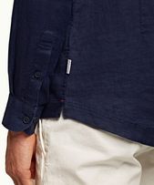 Giles Linen - Mens Navy Cutaway Collar Tailored Fit Linen Shirt