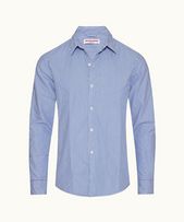 Giles - Mens Signal Blue/White Stripe Tailored Fit Wadded Cotton Overshirt