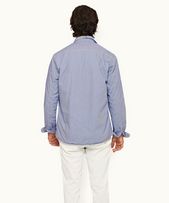 Giles - Mens Signal Blue/White Stripe Tailored Fit Wadded Cotton Overshirt