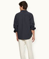 Grasmoor - Mens Relaxed Fit Classic Collar Organic Cotton Shirt In Night Iris Blue