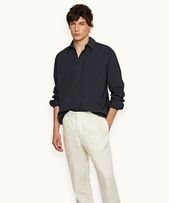 Grasmoor - Mens Relaxed Fit Classic Collar Organic Cotton Shirt In Night Iris Blue