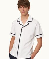 Griffith Towelling - Mens White/Mightnight Navy Contrast Trim Capri Collar Towelling Shirt