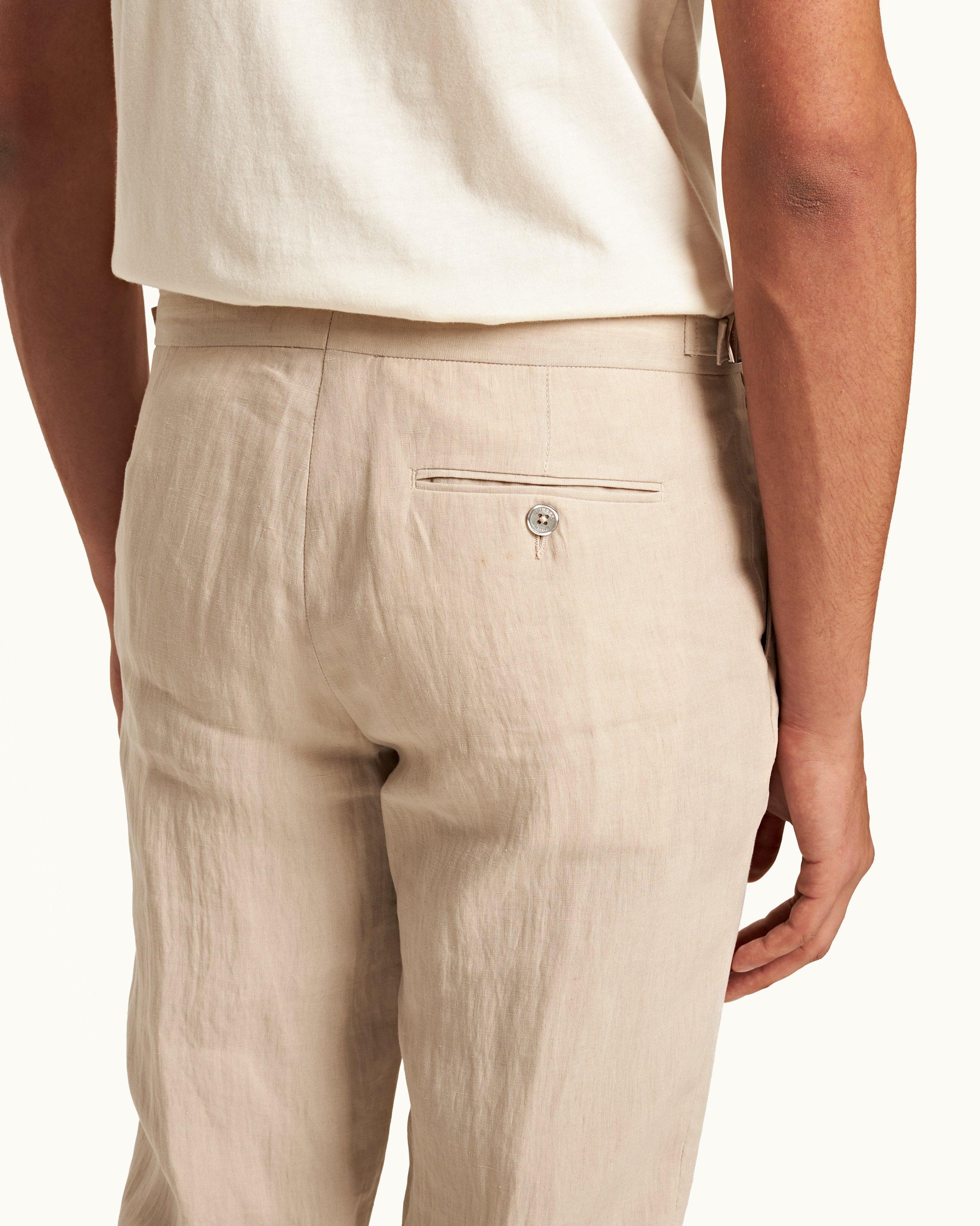 Orlebar Brown  007 Taupe Tailored Fit Linen Trousers