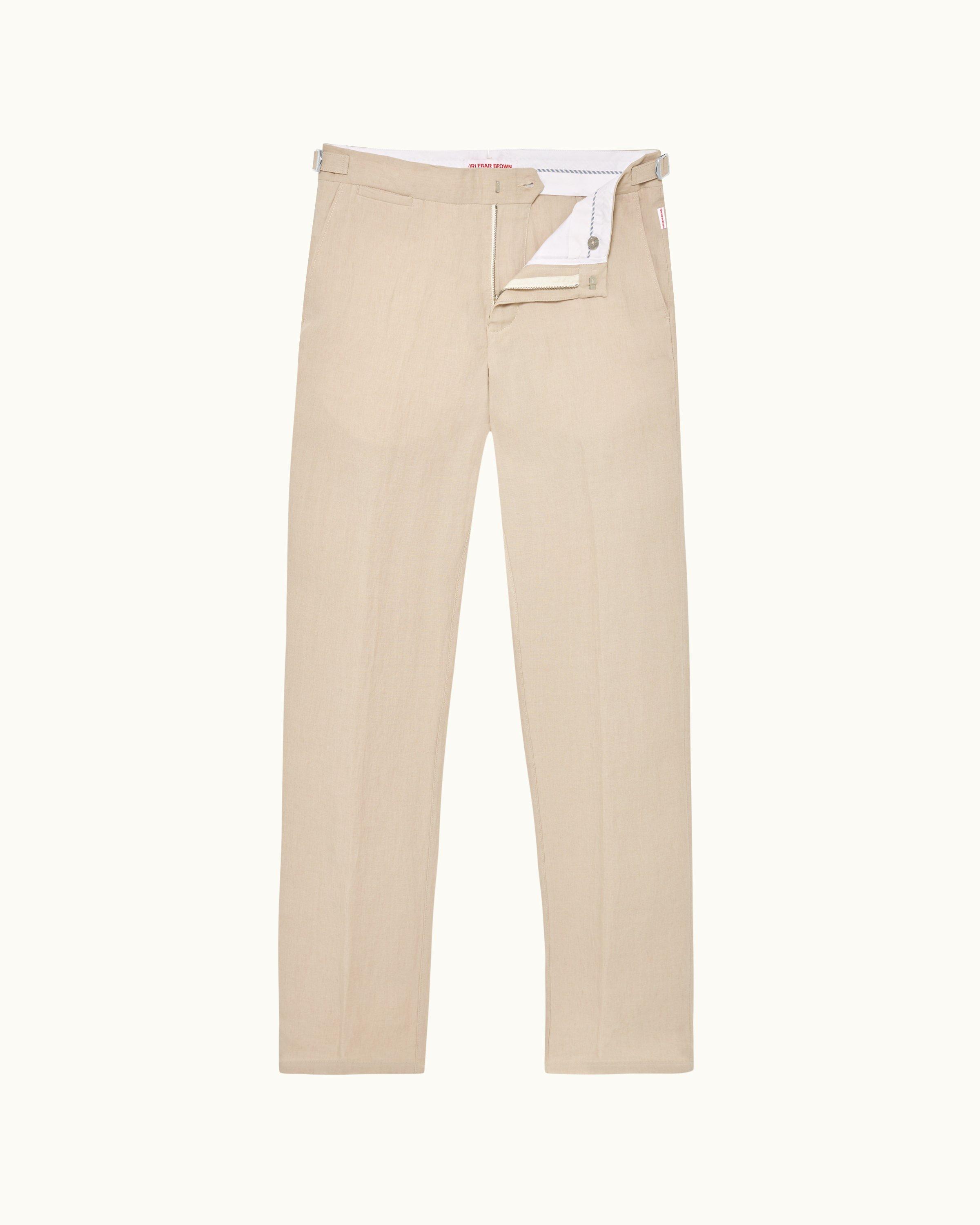 Orlebar Brown  007 Taupe Tailored Fit Linen Trousers