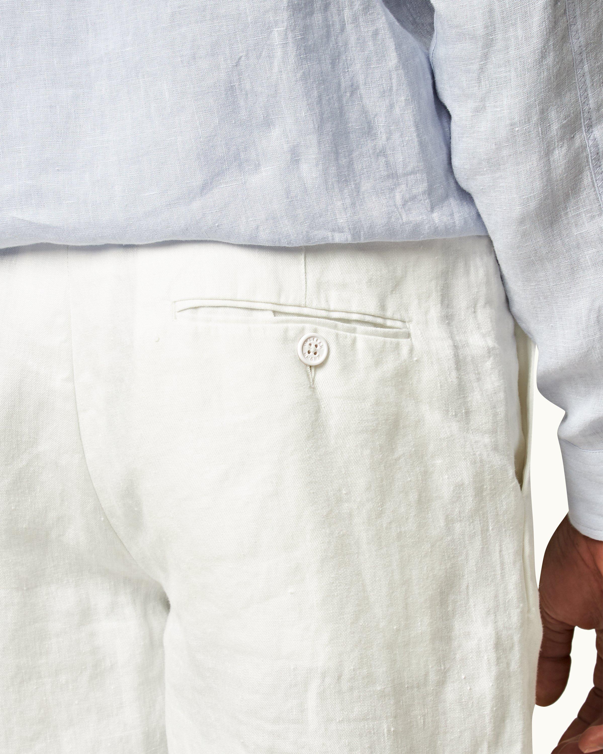 Mens slim fit white linen sale trousers