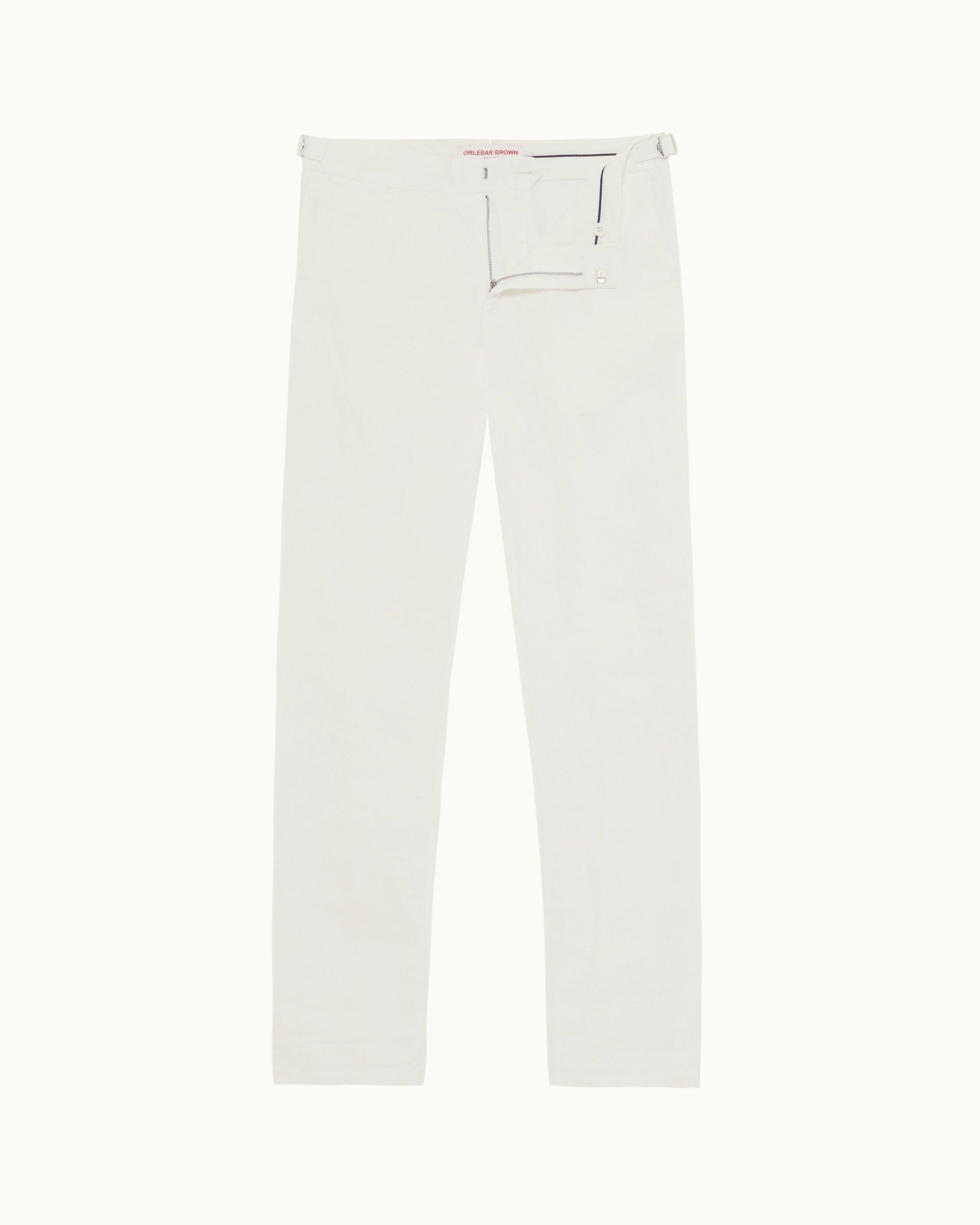 Orlebar Brown  White Tailored Fit Washed Linen Trousers