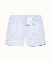 Hannes - Mens Light Island Sky/White Tailored Fit Engineered Twin Stripe Cotton Shorts