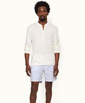 Hannes - Mens Light Island Sky/White Tailored Fit Engineered Twin Stripe Cotton Shorts