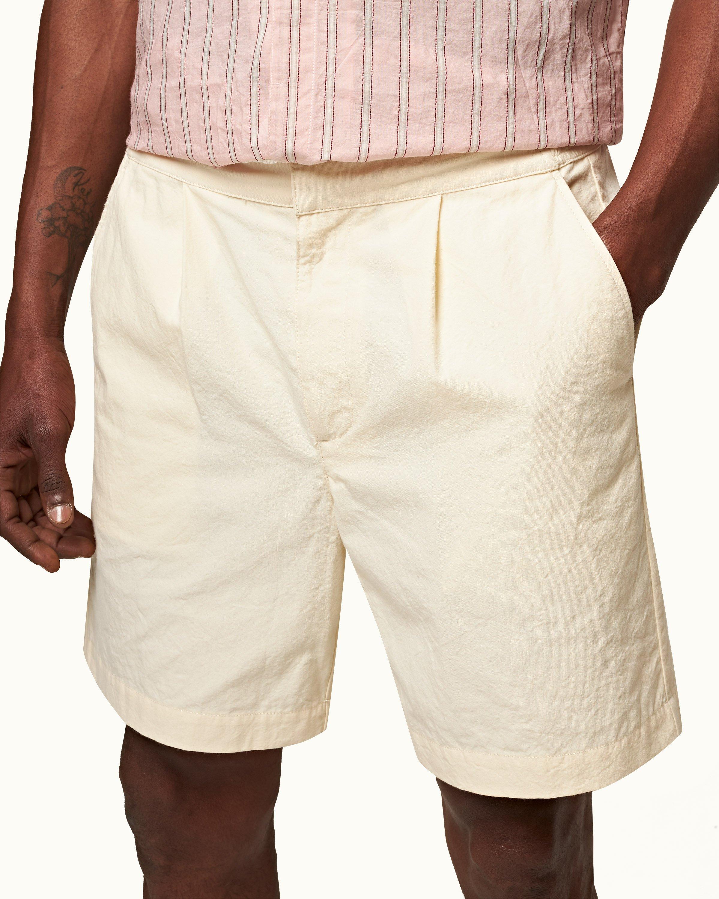 Mens white pleated on sale shorts