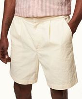 Hannes - Mens White Sand Tailored Fit Single Pleat Cotton Shorts