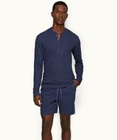 Harrison Cashmere - Mens Lagoon Blue Classic Fit Long-Sleeve Cashmere T-shirt