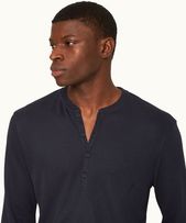 Harrison Cashmere - Mens Classic Fit Long-Sleeve Modal-Cashmere T-shirt In Night Iris Blue