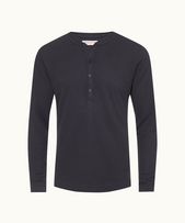 Harrison Cashmere - Mens Classic Fit Long-Sleeve Modal-Cashmere T-shirt In Night Iris Blue