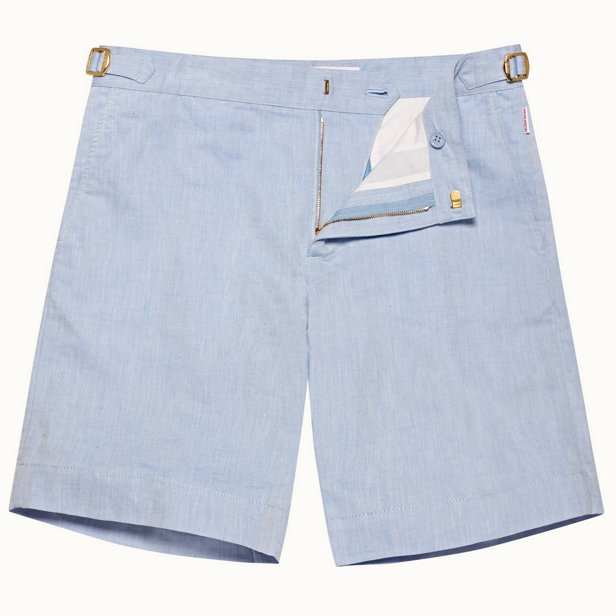 Harrop - Mens Light Blue Two-Tone Effect Tailored Fit Cotton-Linen Shorts