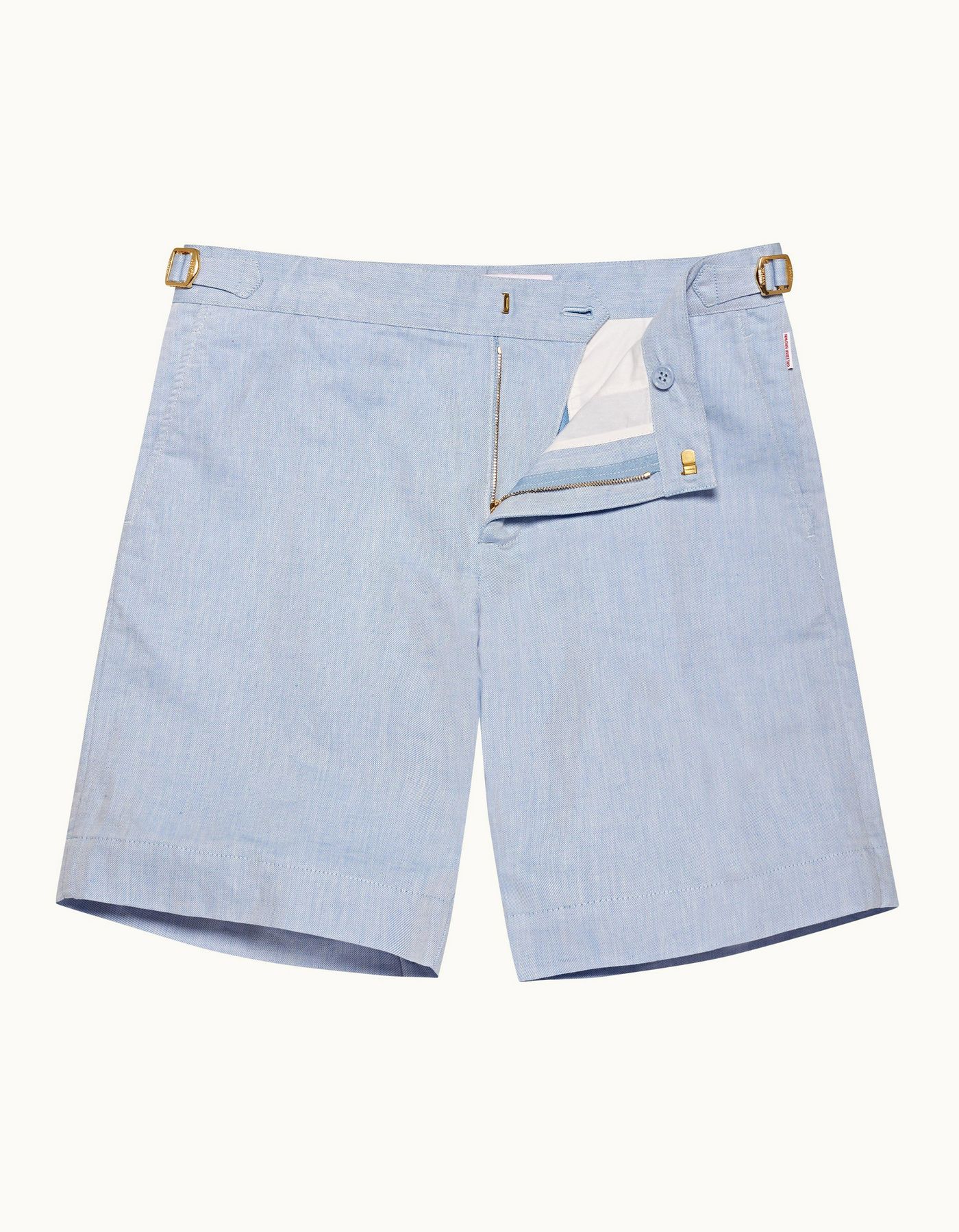 Harrop - Mens Light Blue Two-Tone Effect Tailored Fit Cotton-Linen Shorts