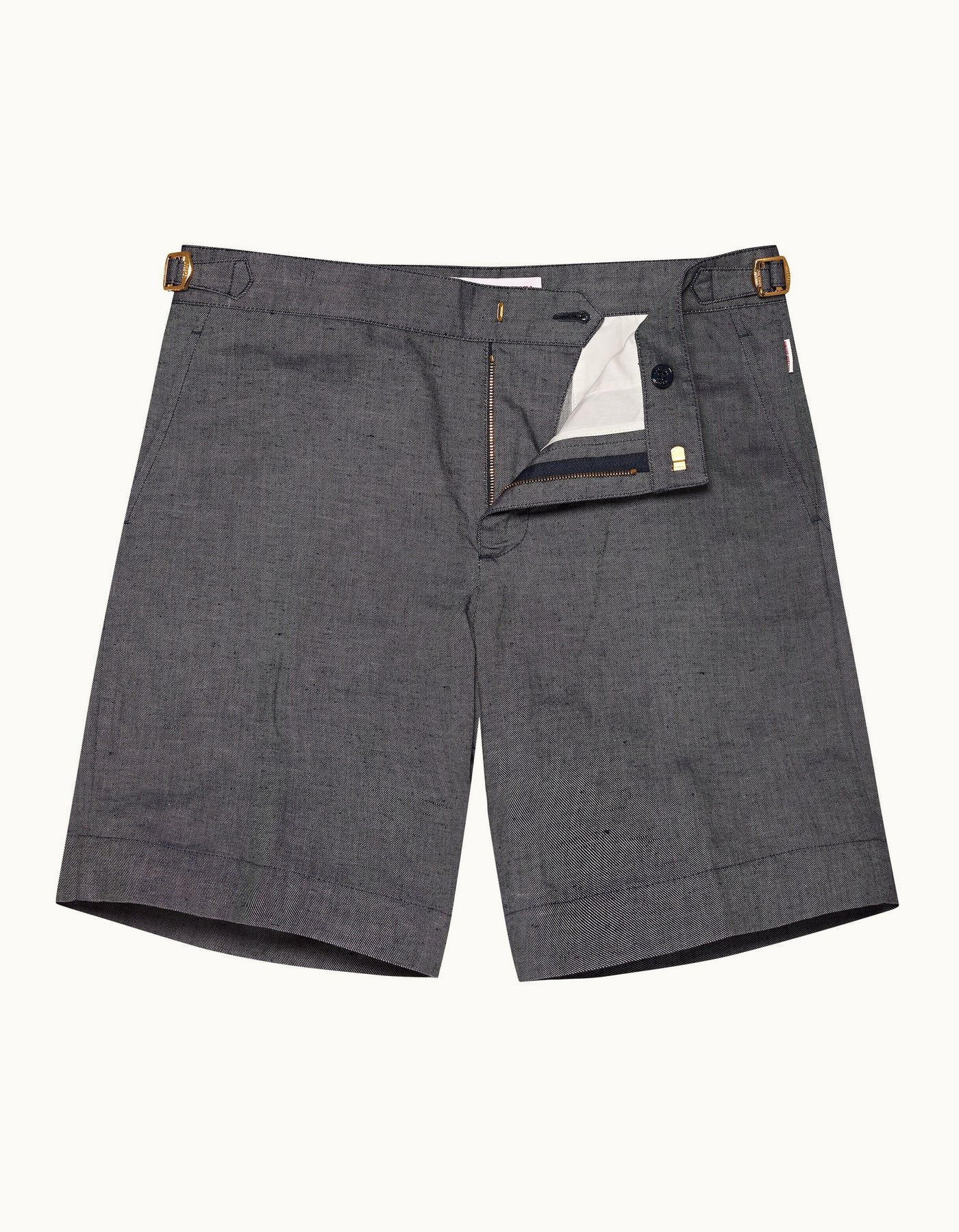 Harrop Linen - Mens Navy Two-Tone Effect Tailored Fit Cotton-Linen Shorts
