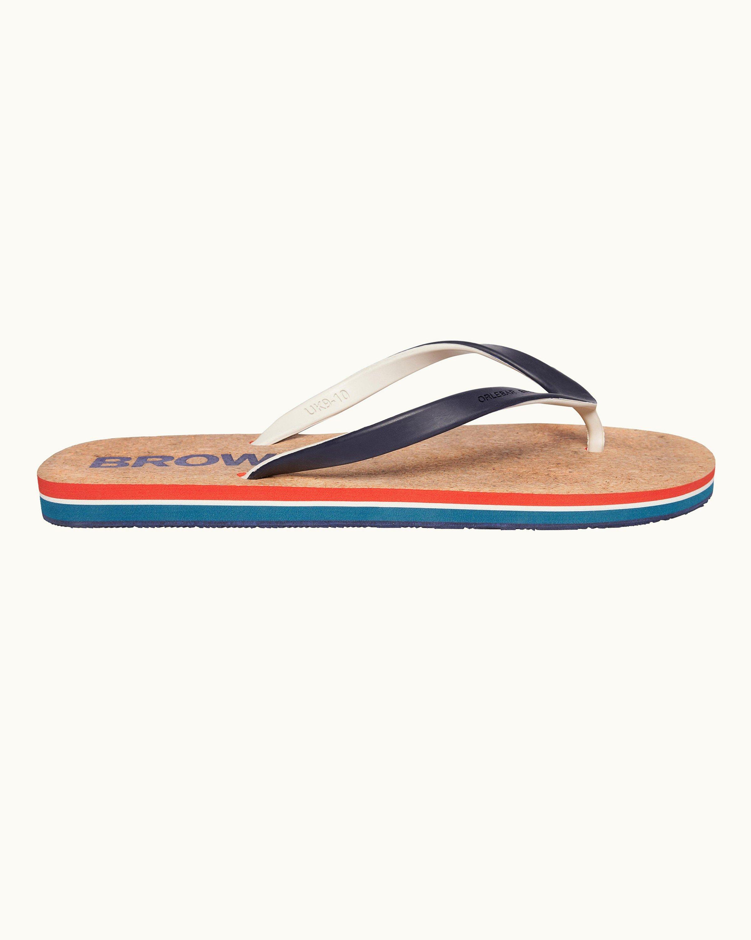 Brown and cheap white flip flops