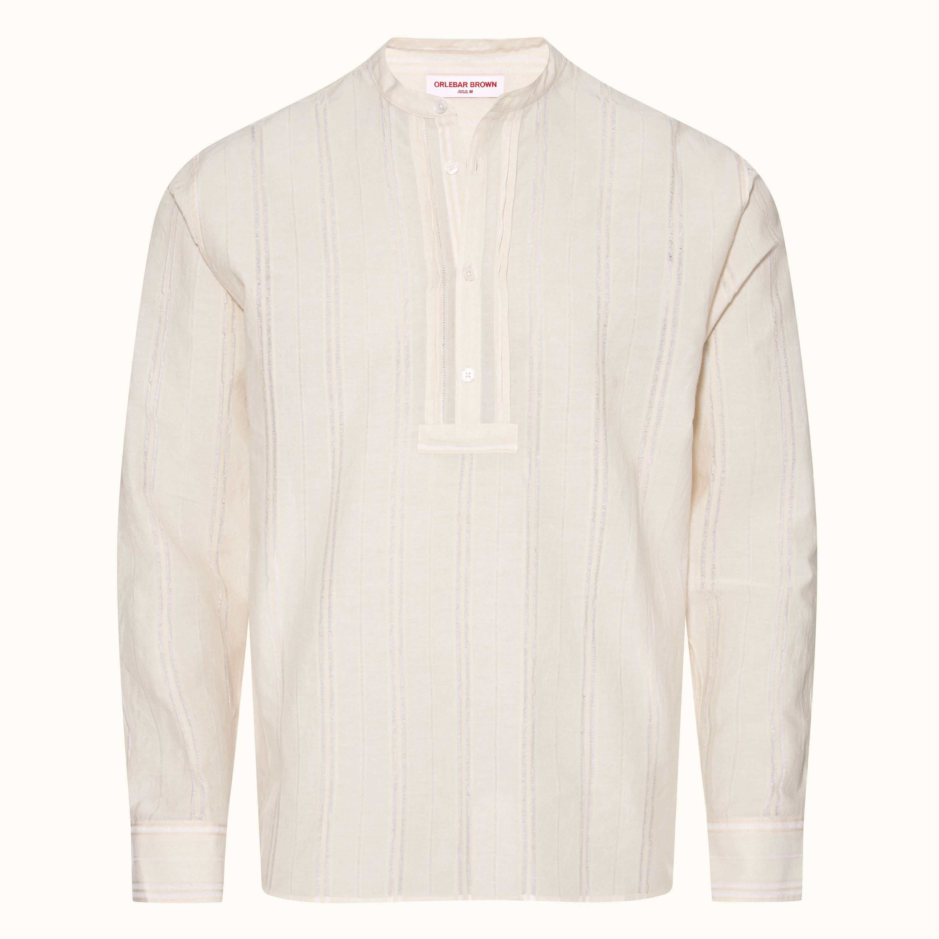 Orlebar Brown | Camisa cerrada a rayas de corte holgado y algodón con  textura en White