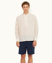 Hemlock - Mens White Easy Fit Overhead Texture Cotton Stripe Shirt