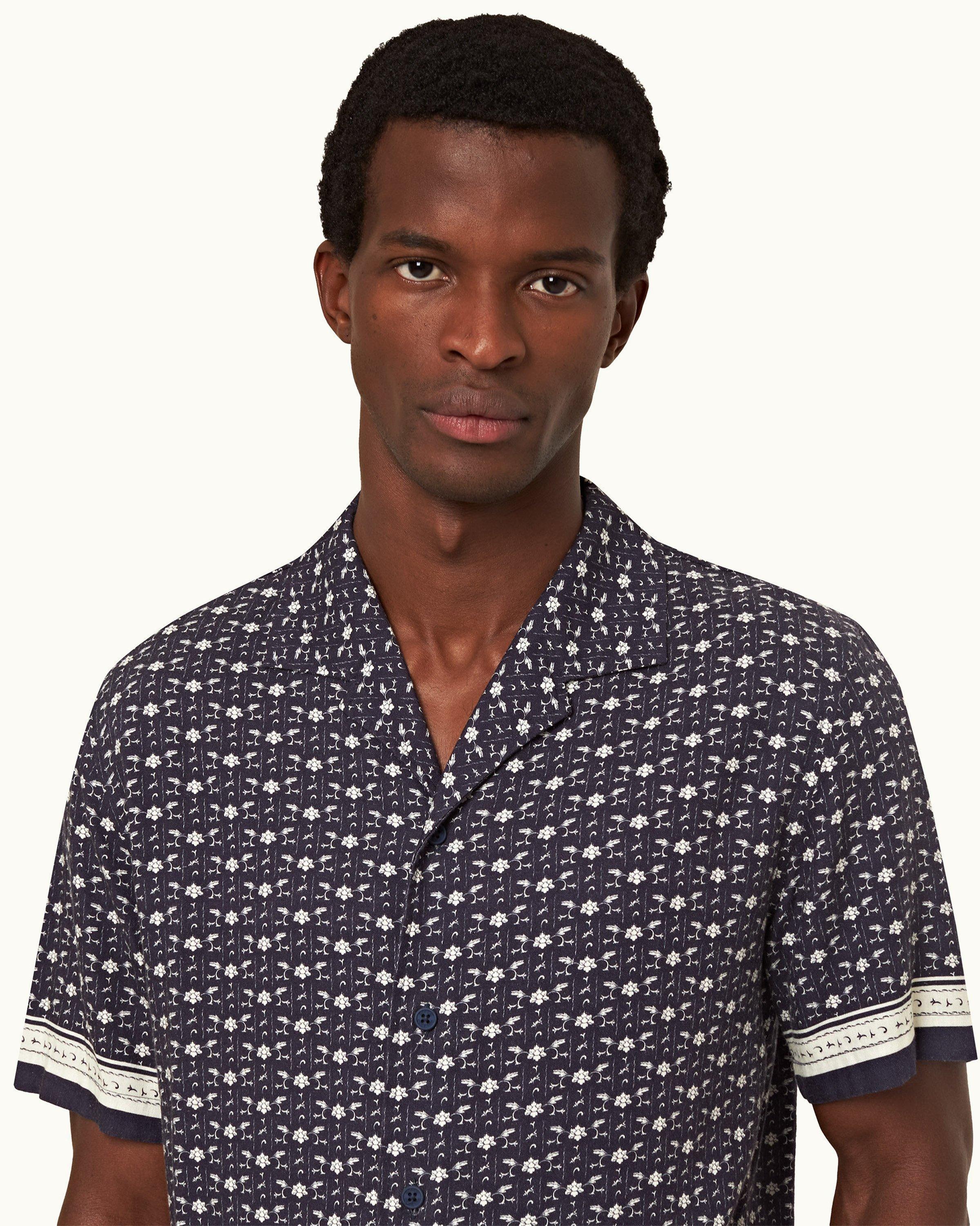 Mens Blue Capri Collar Shirt | Designer Shirts | Orlebar Brown