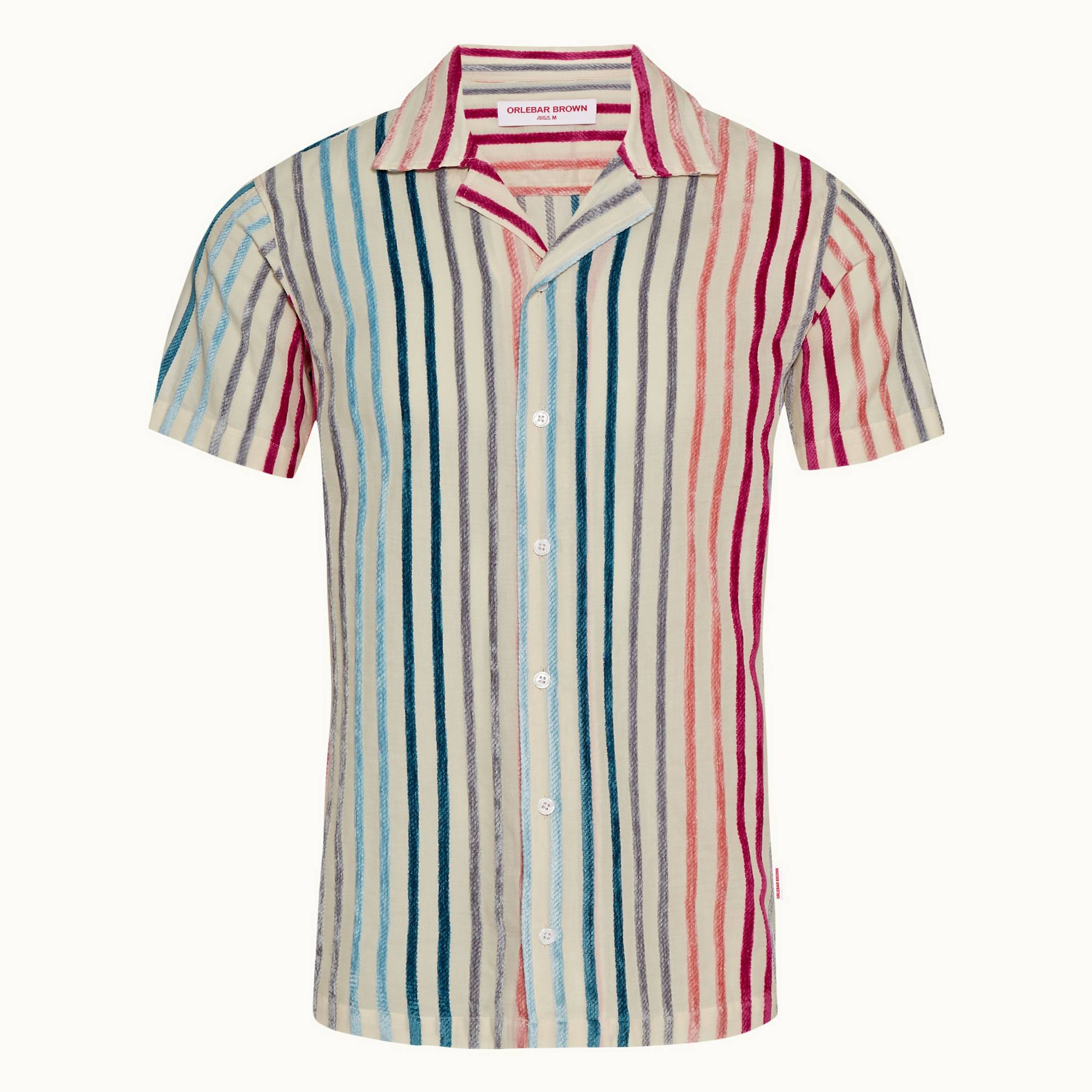 Hibbert Stripe - Mens Multi Chenille Stripe Capri Collar Short-Sleeve Shirt