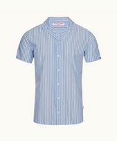 Hibbert Stripe - Mens Ice Blue/White Classic Stripe Capri Collar Shirt