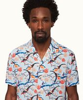 Hibbert - Mens Light Island Sky Flight Of Fantasy Capri Collar Short-Sleeve Shirt