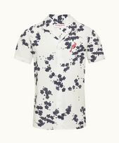 Hibbert - Mens Blossom Print Classic Fit Capri Collar Shirt In Night Iris / Plum Colour
