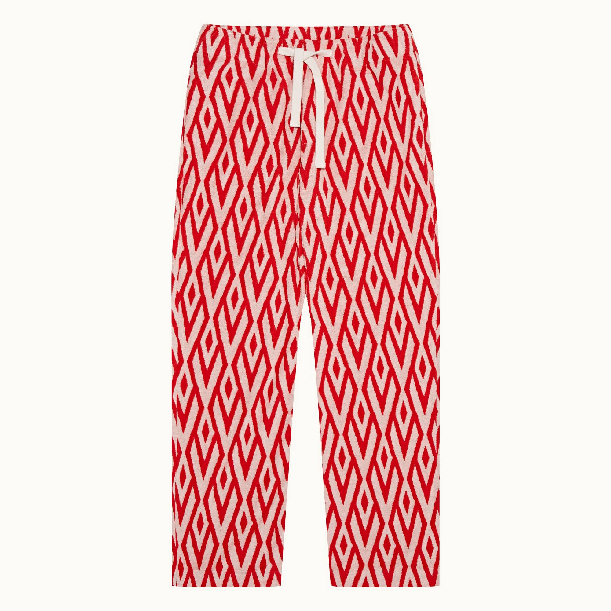 Hobie - Mens Summer Red/White Sand Cano Geometric Jacquard Relaxed Fit Trousers