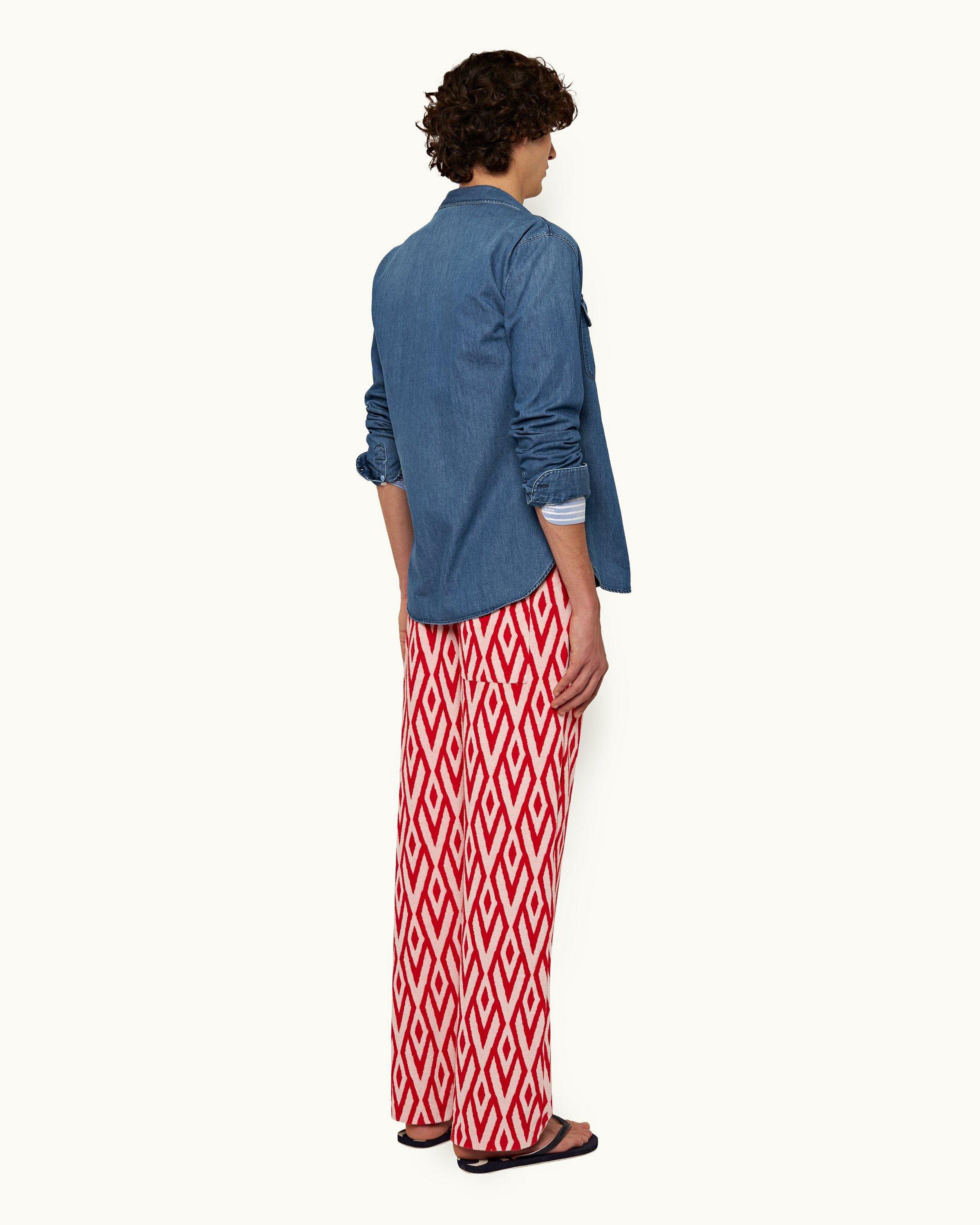 Orlebar Brown  Summer Red/White Sand Cano Geometric Jacquard Relaxed Fit  Trousers