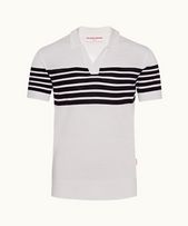 Holman Merino - Mens Cloud/Ink Tailored Fit Stripe Chest Merino Polo Shirt