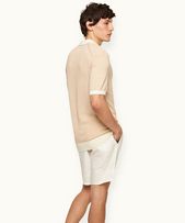 Horton - Mens Tailored Fit Contrast Texture Merino Polo Shirt In White Sand/Biscuit Colour