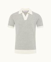 Horton - Mens Marl Tailored Fit Contrast Texture Merino Polo Shirt In White Sand/Grey