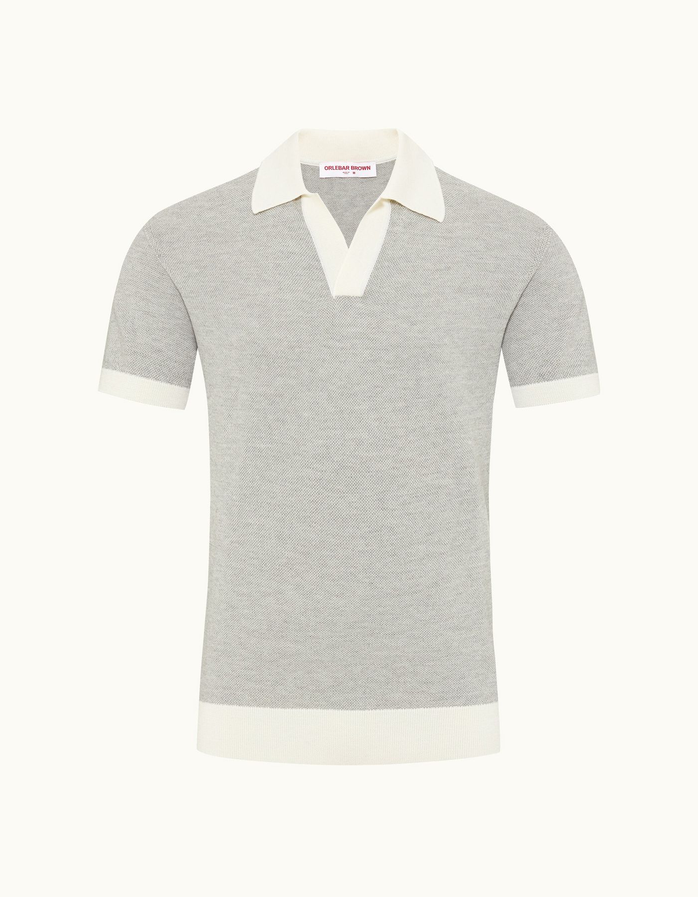 Horton - Mens Marl Tailored Fit Contrast Texture Merino Polo Shirt In White Sand/Grey