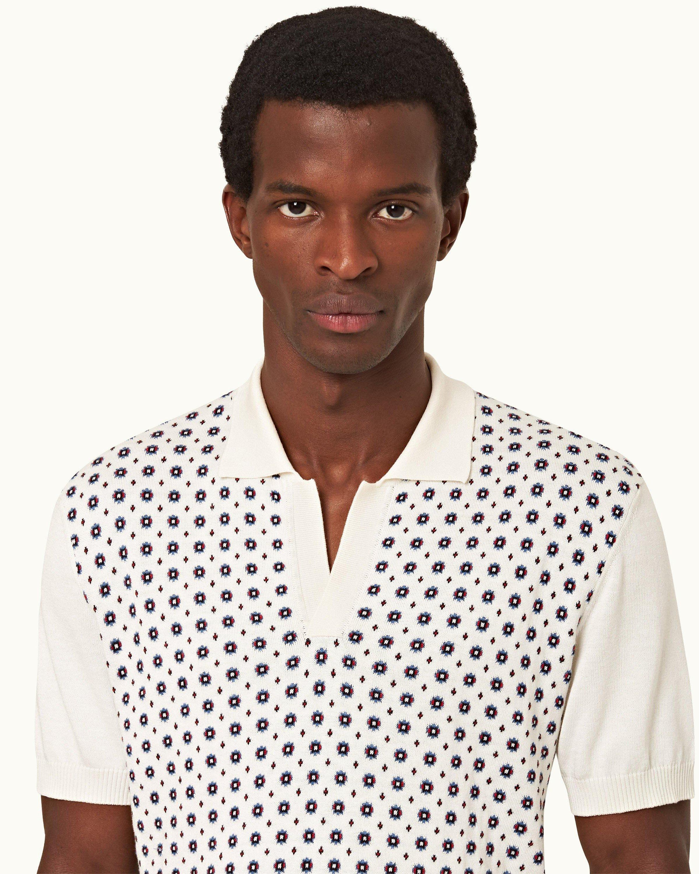 open-neck linen polo shirt Schwarz - ArvindShops - Baru Jacquard