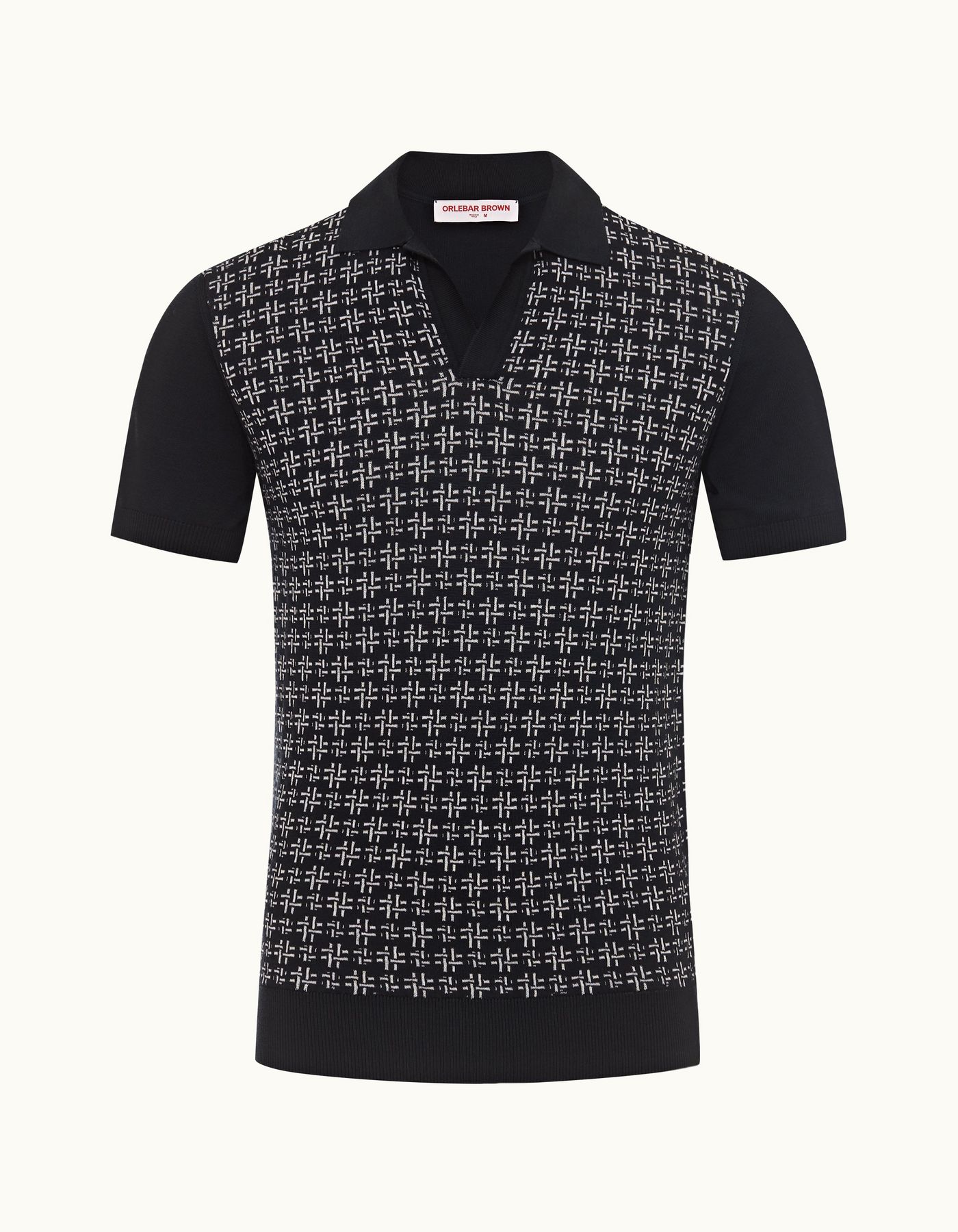 Horton - Mens 007 Midnight Navy Tailored Fit Jacquard Cotton & Silk Polo Shirt