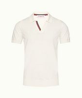 Horton Tipping - Mens Tailored Fit OB Stripe Tipping Organic Cotton Polo Shirt In White Sand