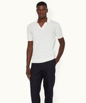 Horton Tipping - Mens Tailored Fit OB Stripe Tipping Organic Cotton Polo Shirt In White Sand