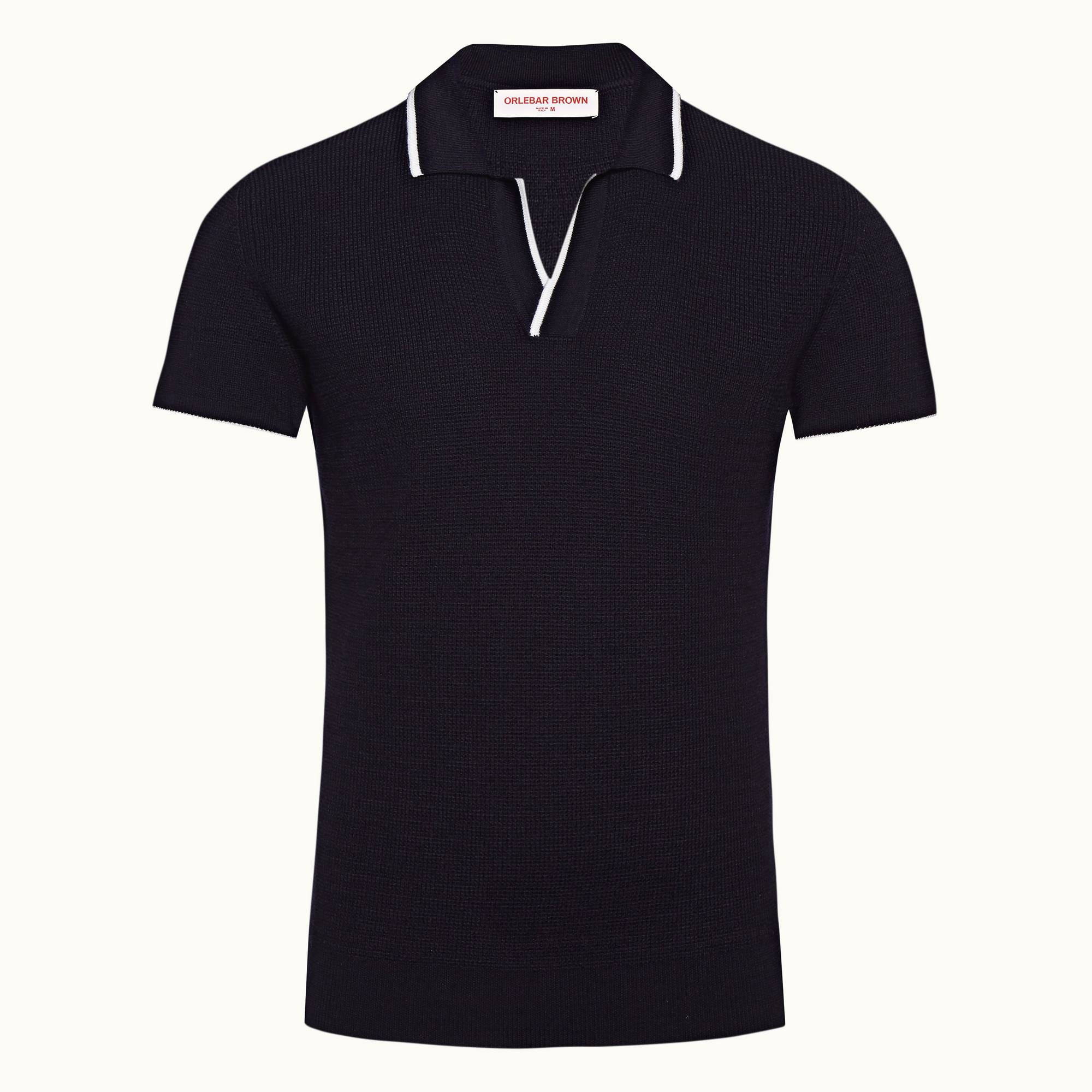 Horton Merino - Mens Navy Stripe Tailored Fit Resort Collar Polo Shirt