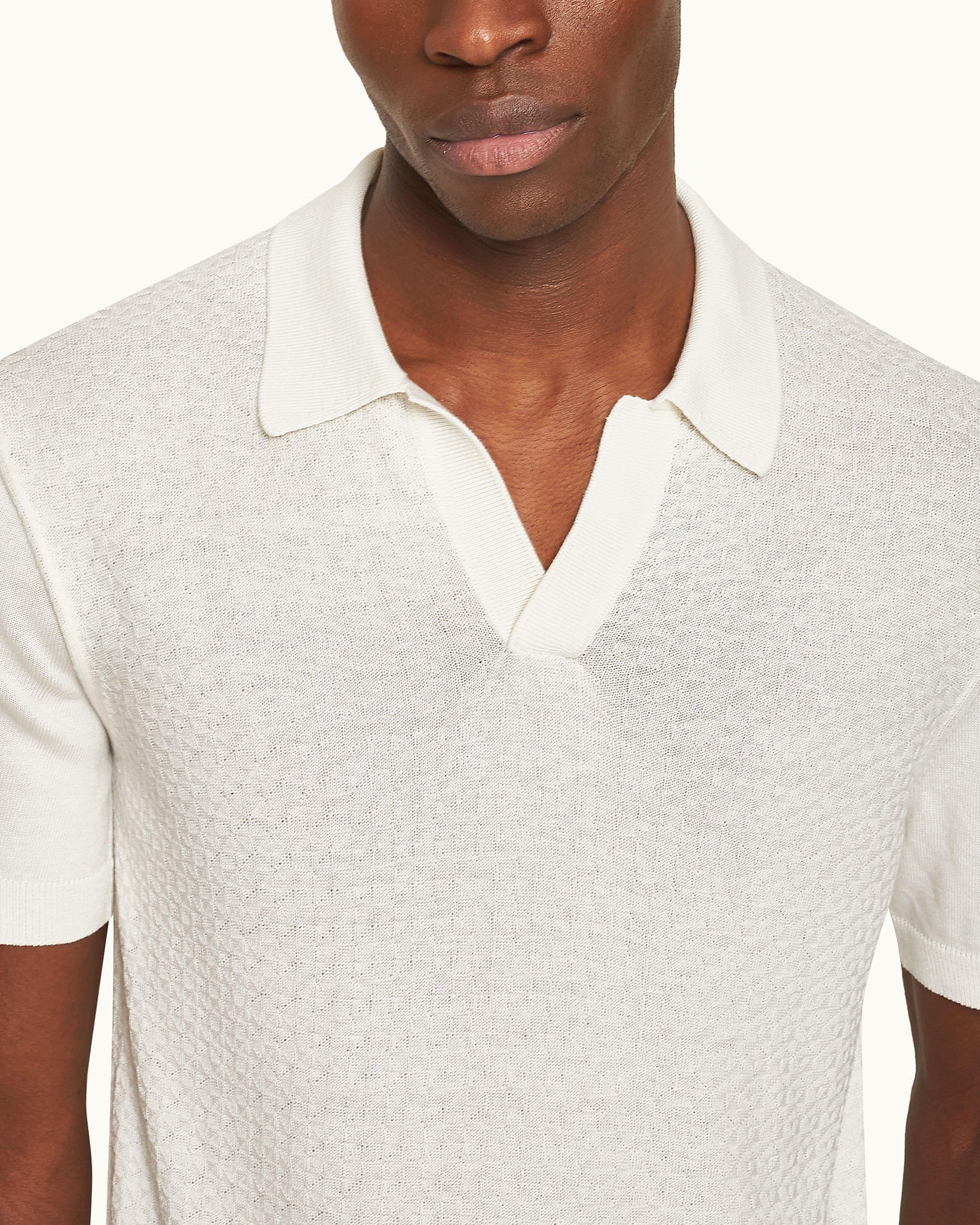 Orlebar Brown Men s White Sand Tailored Fit Silk Cotton Polo Shirt