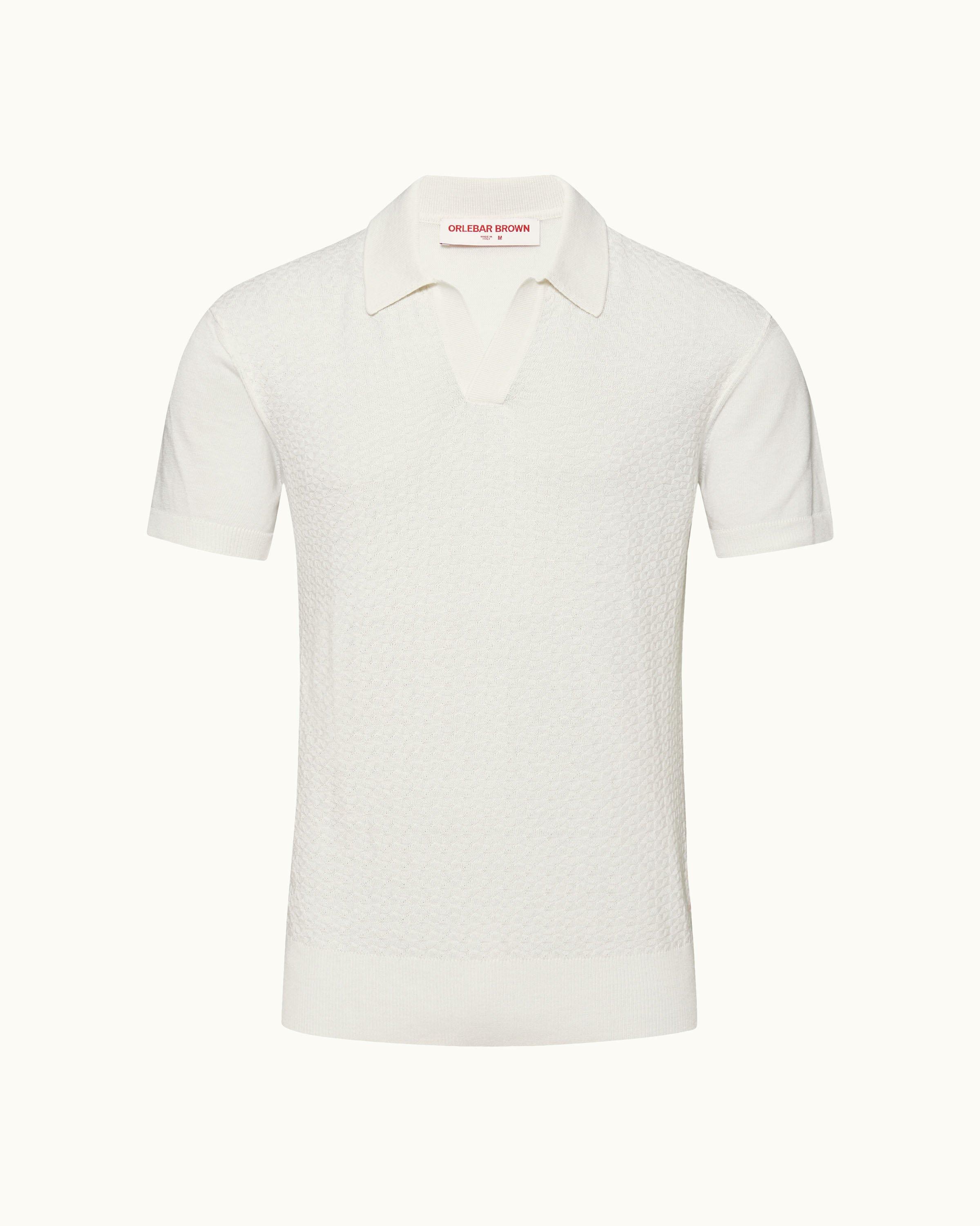 Orlebar Brown Men s White Sand Tailored Fit Silk Cotton Polo Shirt