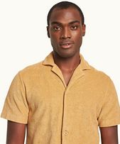 Howell - Mens Relaxed Fit Capri Collar Cotton Towelling Shirt In Biscuit Colour