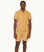 Howell - Mens Relaxed Fit Capri Collar Cotton Towelling Shirt In Biscuit Colour