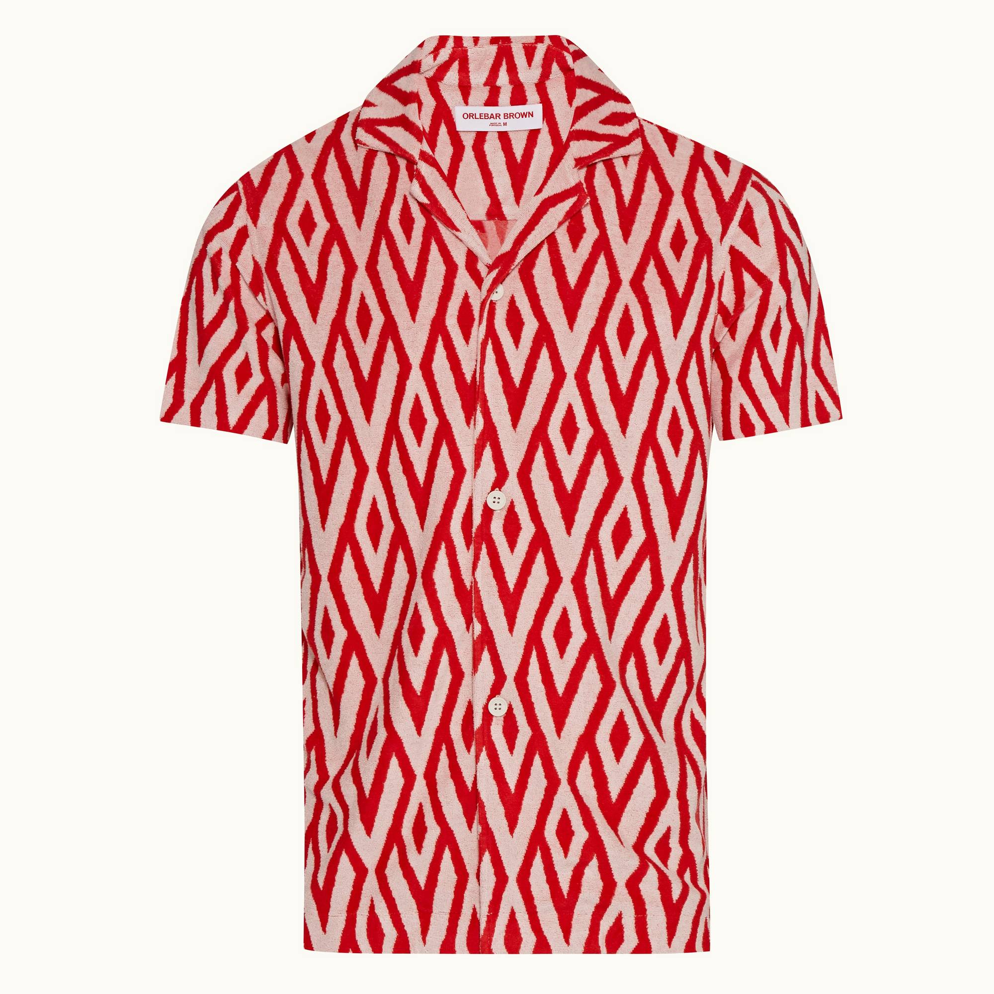 Howell - Mens Summer Red/White Sand Cano Geometric Capri Collar Towelling Shirt